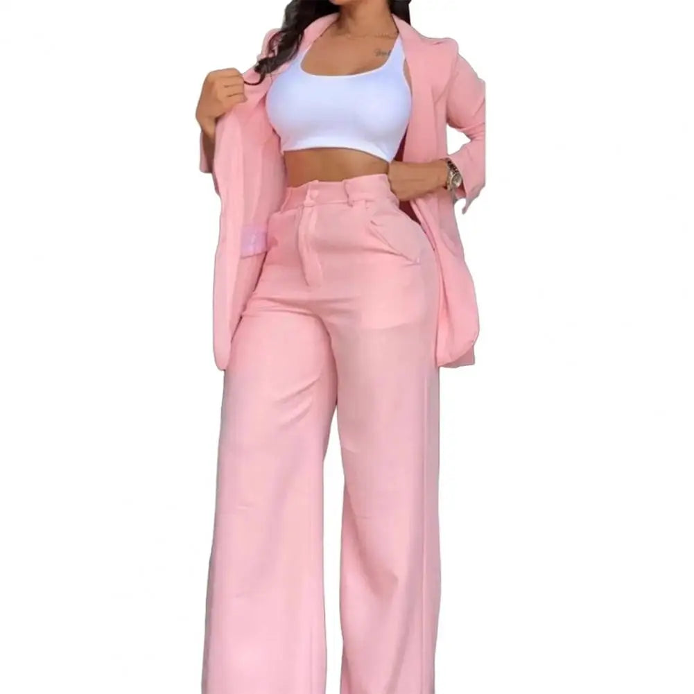 Elegant Blazer Women's Two Piece Suit Business Outfit Casual Blazer Jacket Wide Leg Dressy Pants Set Formal Office Women Suit