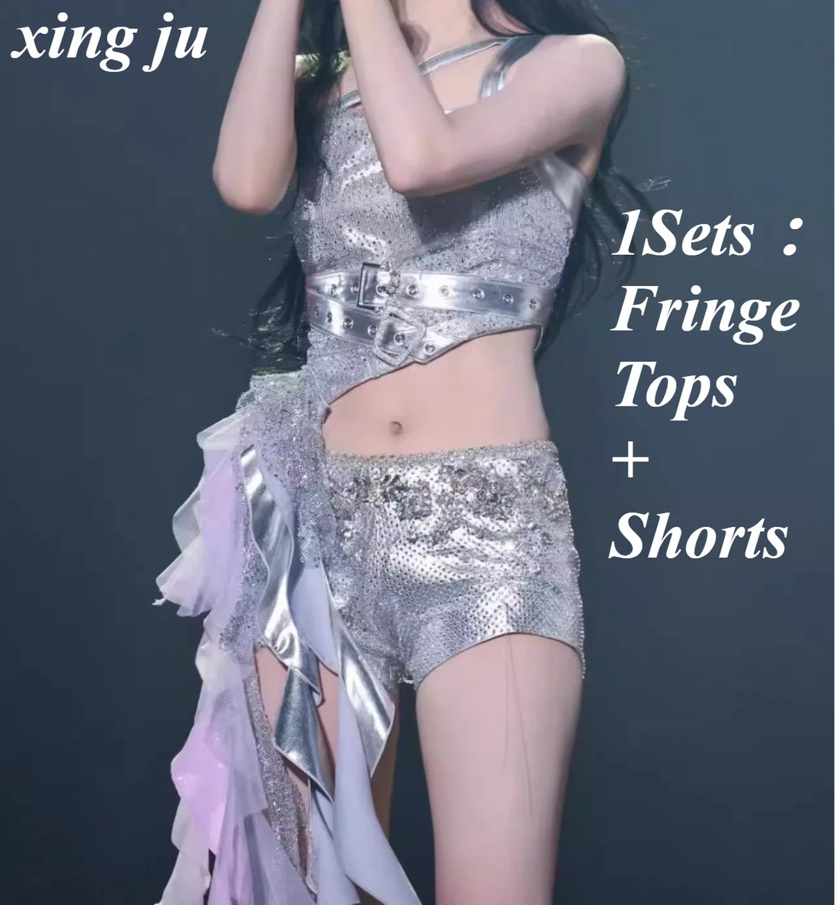 K-Pop Silver Rhinestone Stage Outfit | Inspired by Asa