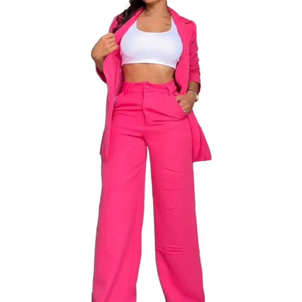 Elegant Blazer Women's Two Piece Suit Business Outfit Casual Blazer Jacket Wide Leg Dressy Pants Set Formal Office Women Suit