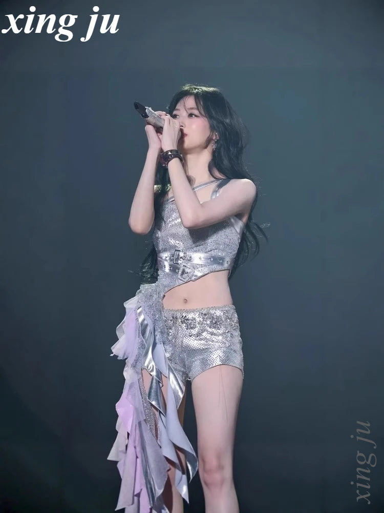 K-Pop Silver Rhinestone Stage Outfit | Inspired by Asa