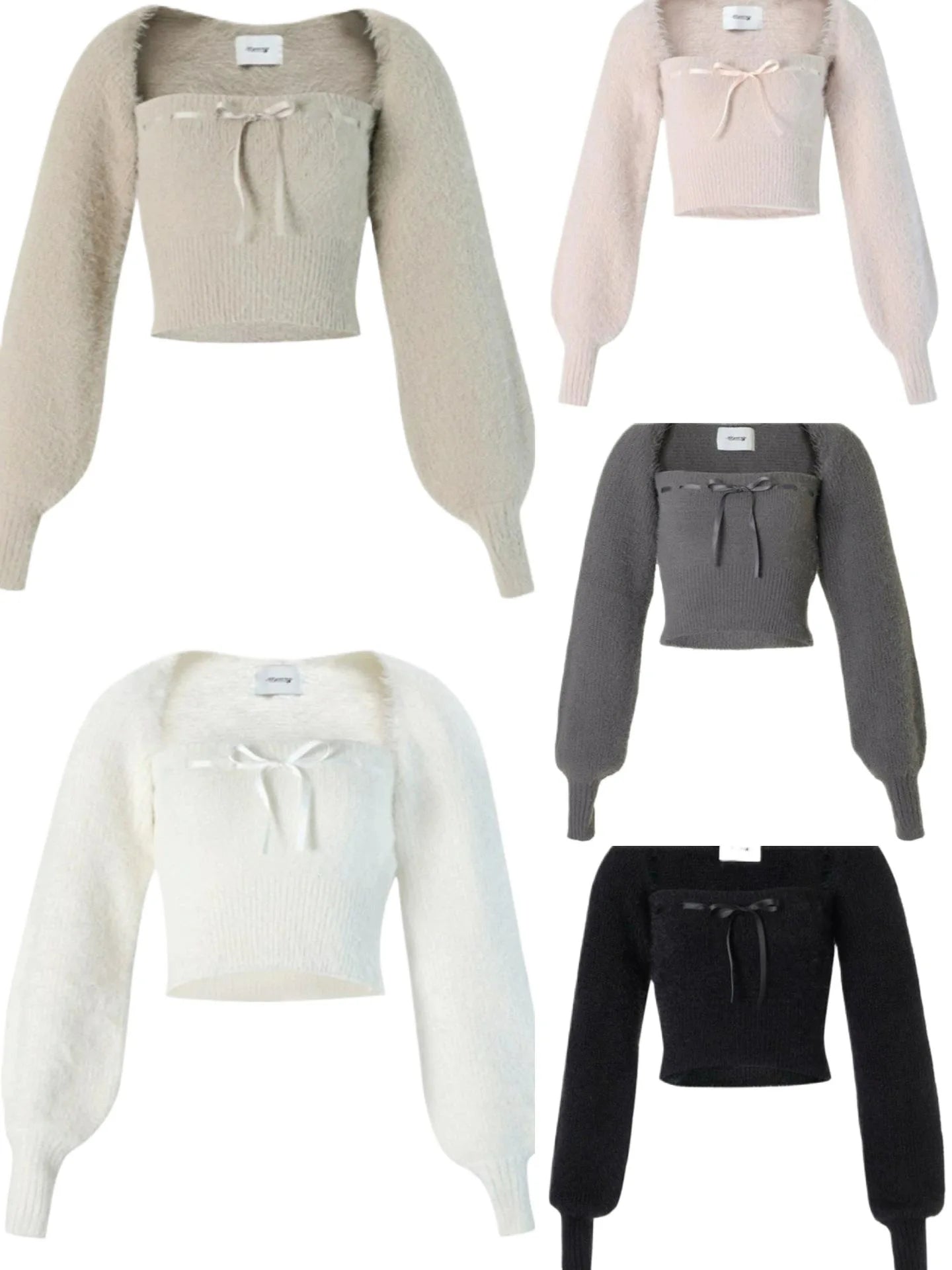 Autumn and Winter Soft Imitation Mink Fur Strap Knitted Top, Sweet and Spicy Long Sleeved Knitted Shawl+Tied Bow Strapless Vest