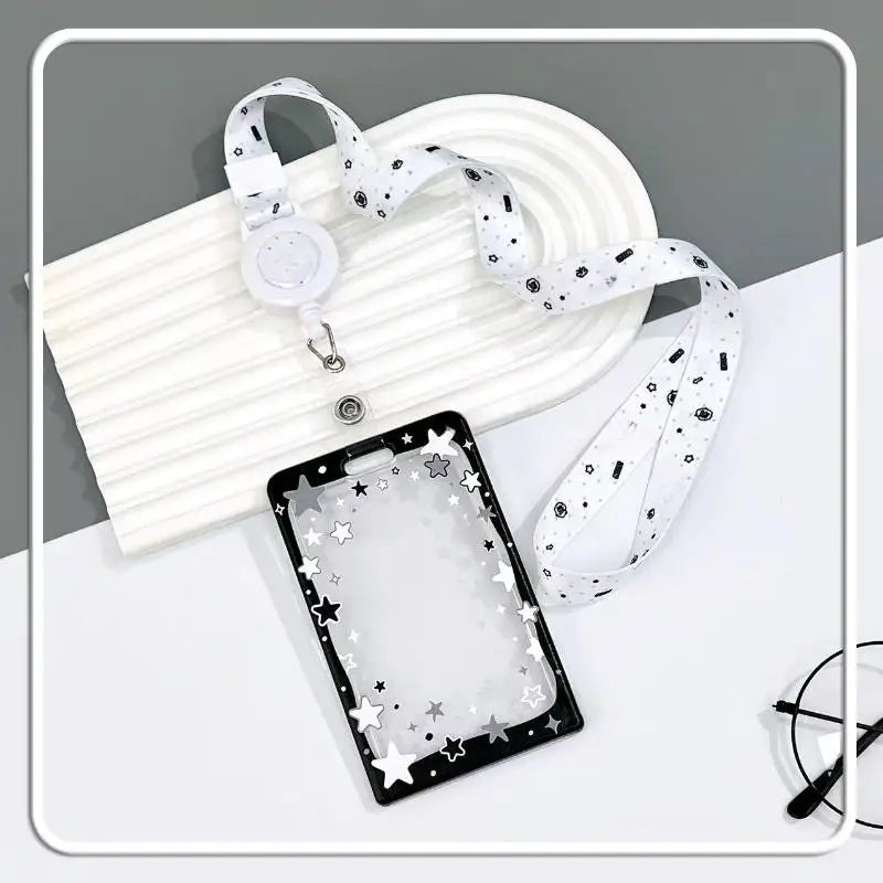 Star Sliding Cover Card Holder Transparent Portable ID Protector Kpop Photocard Case Student School Card Bus Card Holder