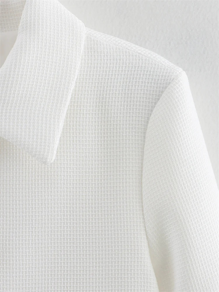 Zevity New Women Fashion Double Pockets Patch White Casual Coat Office Lady Long Sleeve Buttons Outwear Jacket Tops CT7365