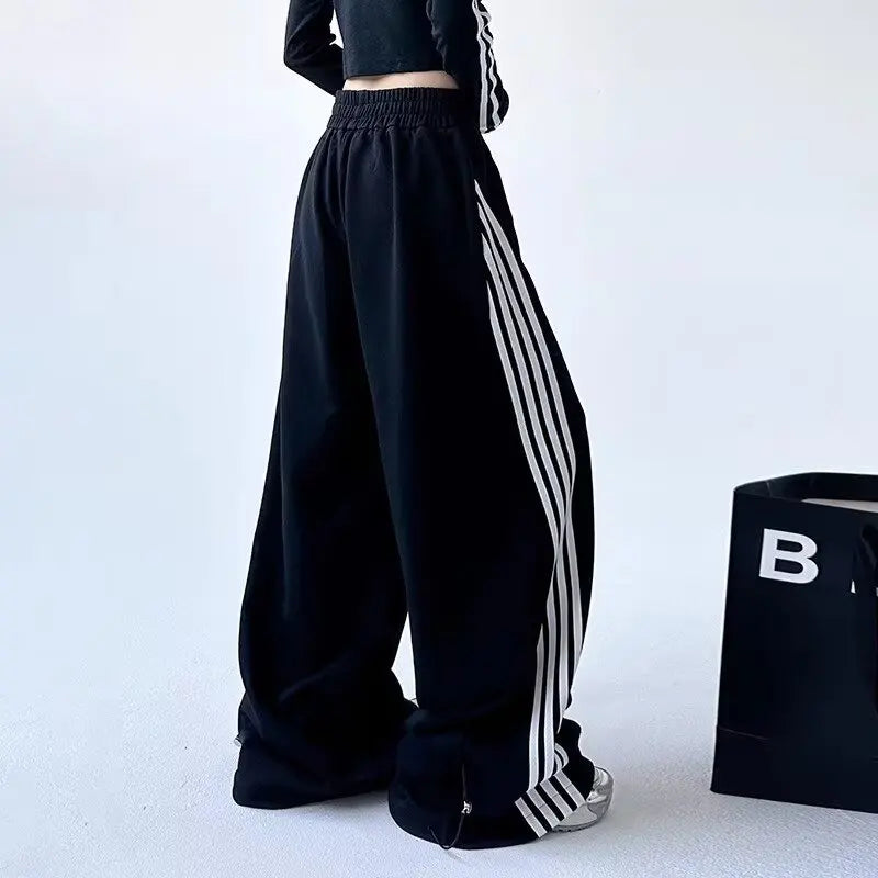 2026 Ropa Y2K Streetwear Striped Patchwork Elastic Waist Baggy New Pants For Women Wide Leg Drawstring Sweatpants Lady Trousers