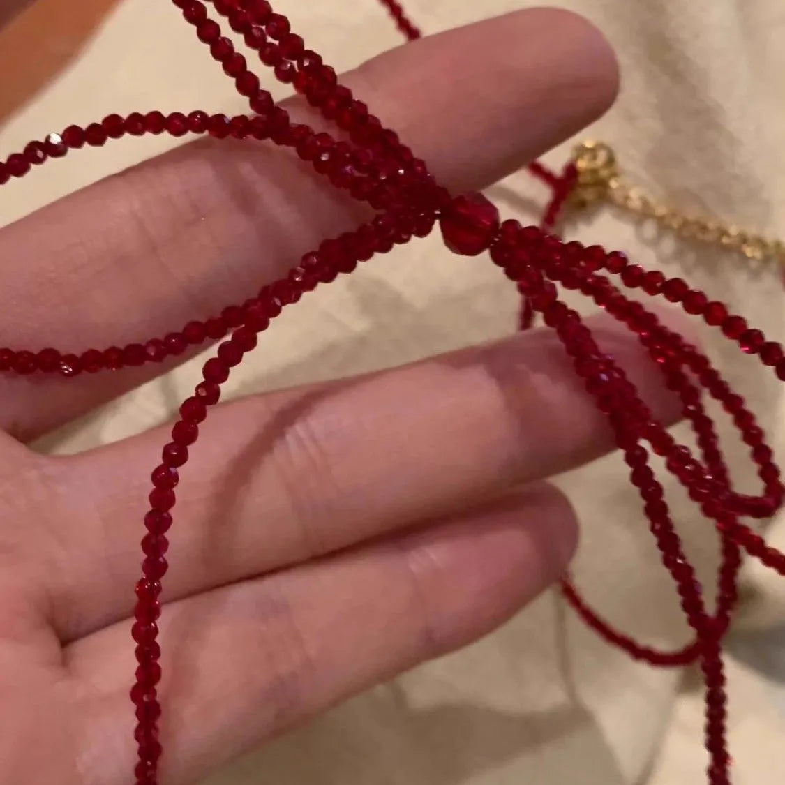Vintage Red Crystal Bead Bow Necklace for Women Girls Sweet Cool Long Tassel Short Choker Necklace Unusual Y2K Jewelry Gifts