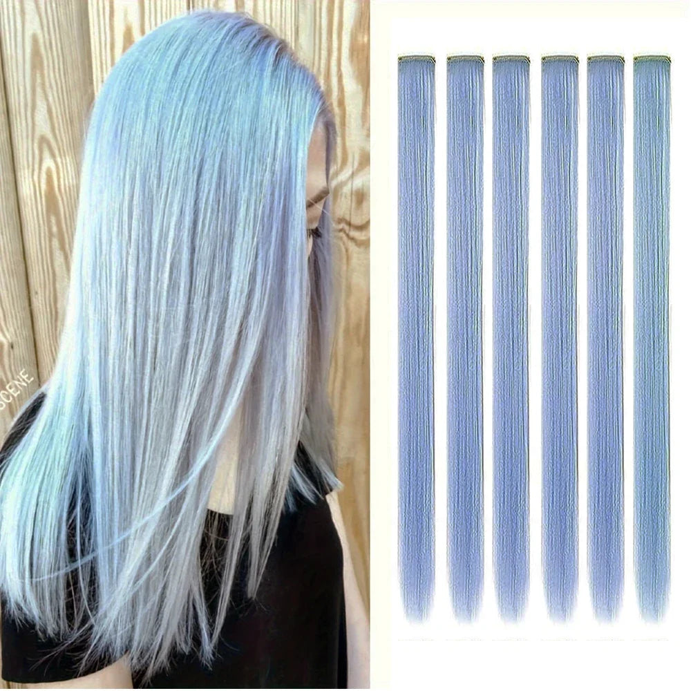 Clip in Hair Extensions Colored Party Highlights 22 inches 6pcs/pack Multi-colors Straight Hair Synthetic Hairpieces Royal Blue