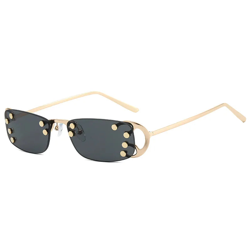 small square rivet alloy sunglasses women new fashion gradient hollow frame elegant sun glasses ladies outdoor driving shades