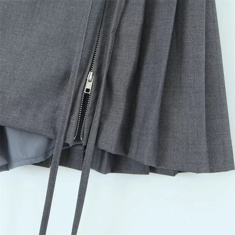Sexy Lace Up Double Zipper Pleated Mini Skirt 2026 New Summer Fashion Elegant Women Low Waist Skirts Outfits Bottom Y2K