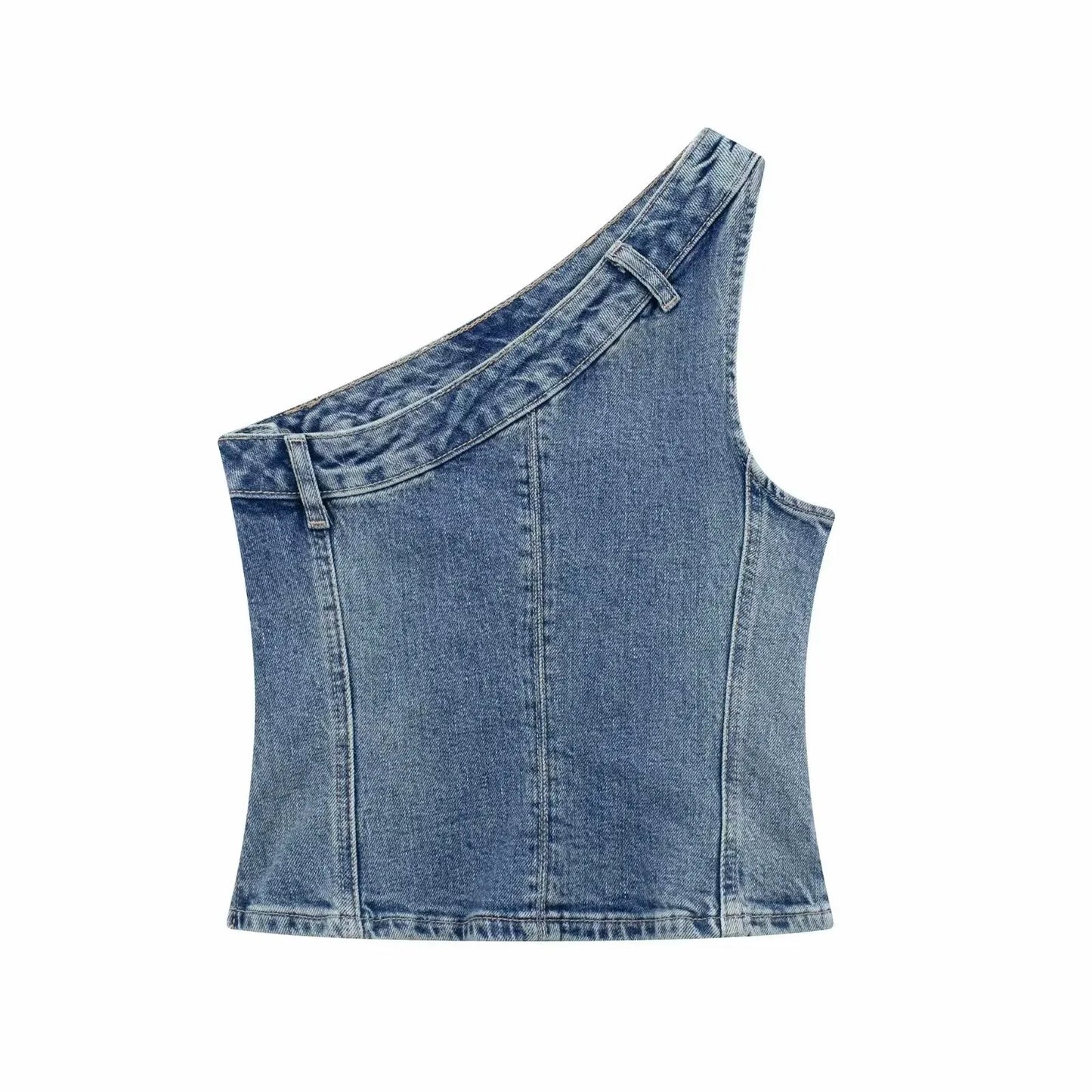 Women Top Off Shoulder Sleeveless Bustier Tops 2026 Summer Lady Elegant Street Wear TankBlue Backless Denim Corset Crop