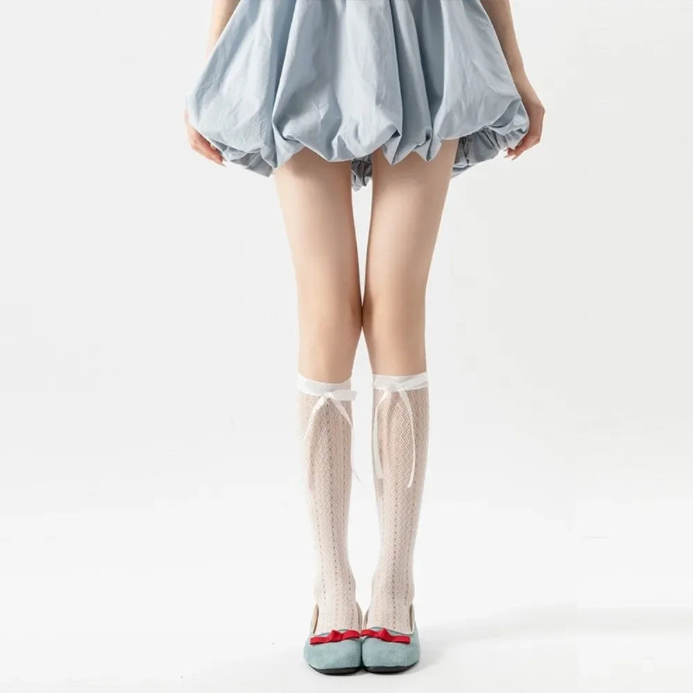 Sexy Solid Color Women's Stockings Lace Hollow out Pile Calf Socks Thin Korean Knee Highs Socks Girl Stockings