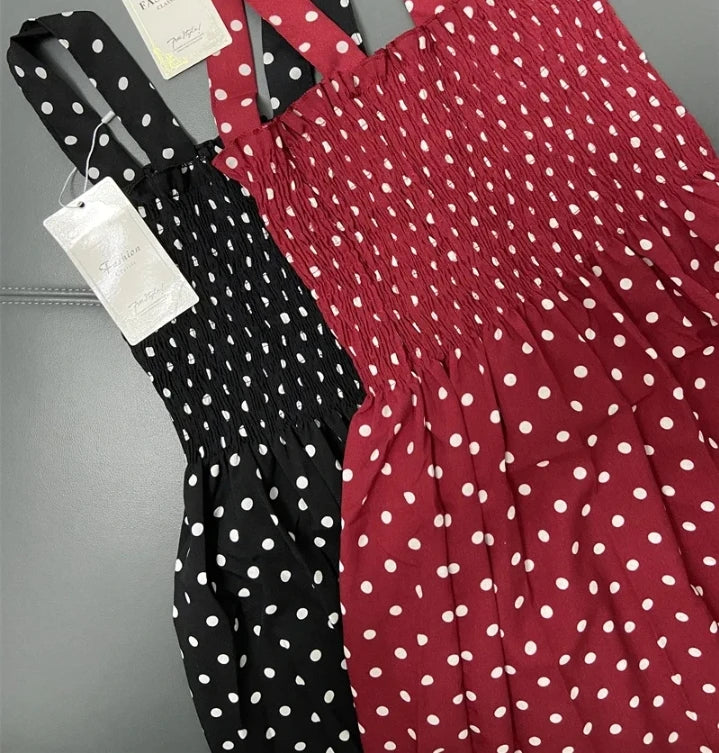 Summer Befree Beach Long Vintage Dots Casual Ruffles Elegant Party Maxi Strap Camis Silky Dress Vestidos Sexy Dresses Women