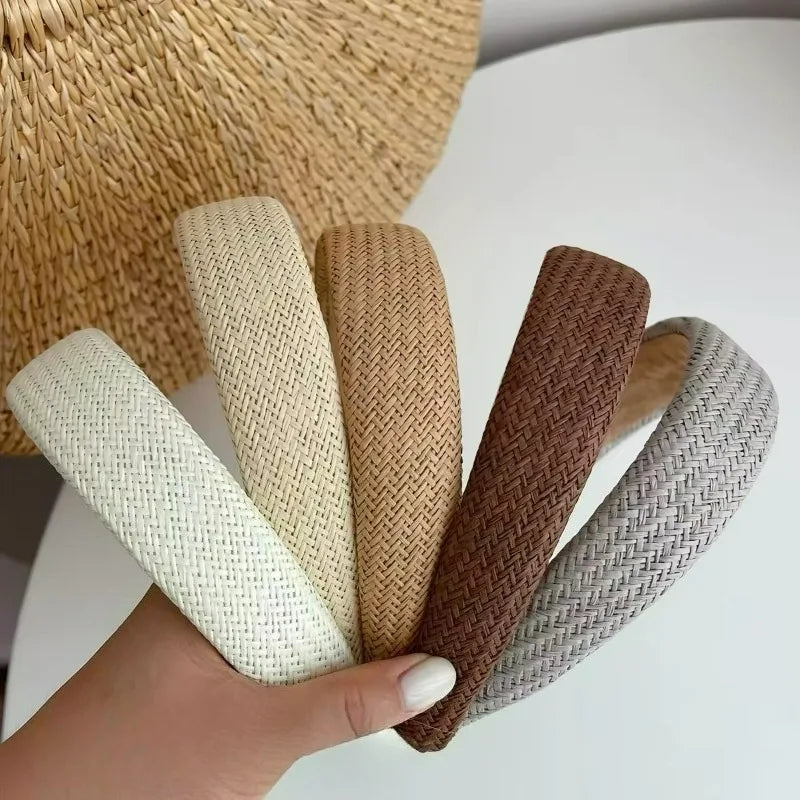 1/3Pcs Vacation Straw Woven Wide-brimmed Headband Bohemian Headwear Vintage Elegant Seaside Photos Hairband Hair Accessories