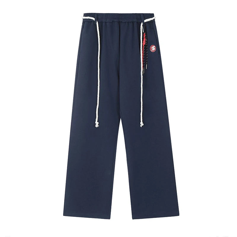Blue Sweatpants Women Harajuku High-Waisted Loose Fashion Casual Wide-Leg Pants Lazy Tie Street Dance Jazz Hip-Hop Trousers