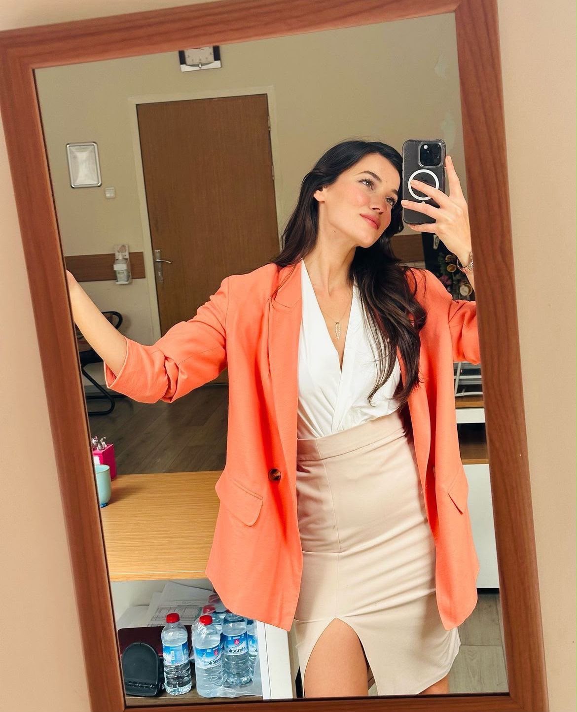 Double-Breasted Lapel Long Sleeve Blazer Coat with Flap Pockets | Inspired by Pınar Deniz