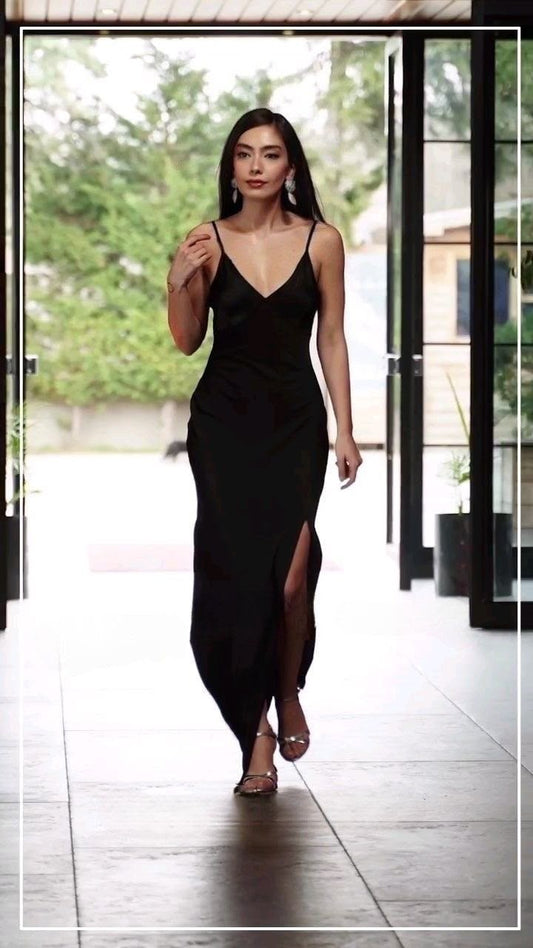 Satin Silky Spaghetti Strap Split Backless Summer Women Long Dress  Bodycon Evening Beach Party Dress
