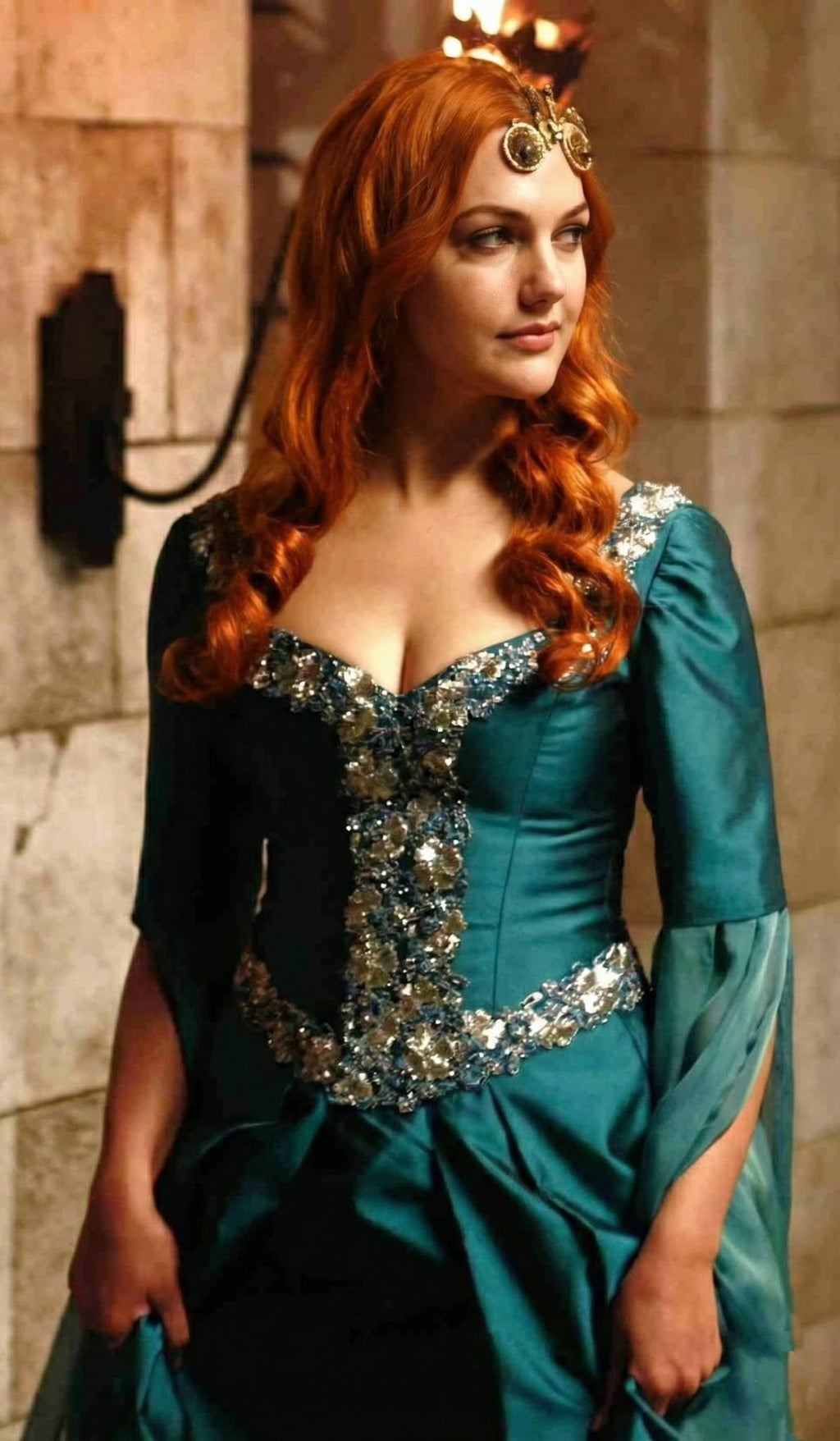 Baroque Dark Green Elf Cape Sleeve Satin A-Line Evening Dress | Inspired by Meryem Uzerli