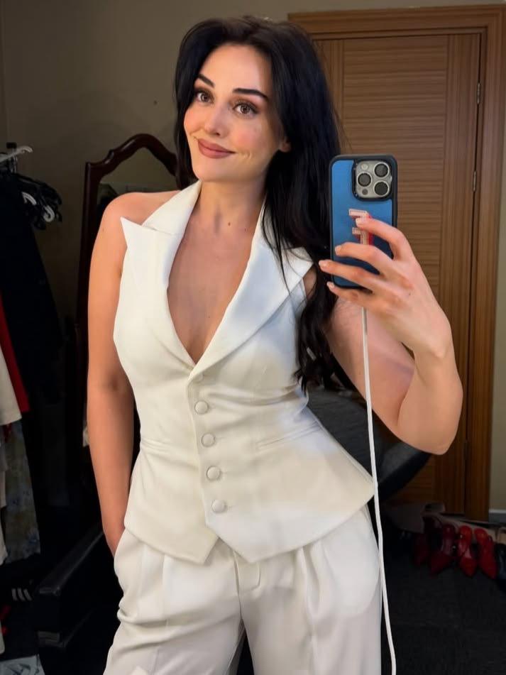 HH 2024 Female Elegant 2 Piece Solid Set High Waist Straight Trousers+Sleeveless Halter Vest Tops Chic Commuting Suit