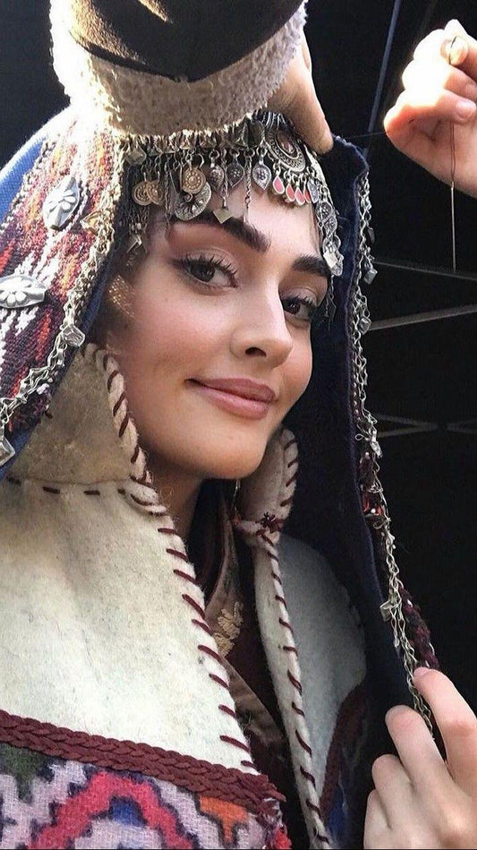 Turkish Ethnic Style Head Jewelry Gypsy Vintage Red Acrylic Gem Antique Silver Color Alloy Coin Tassel Head Chain For Women