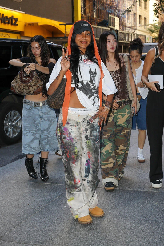 Vintage Graffiti Printed Jeans Women High Waisted Baggy Wide Leg Pants y2k Punk Trousers Fashion Pocket High Street Denim Pants