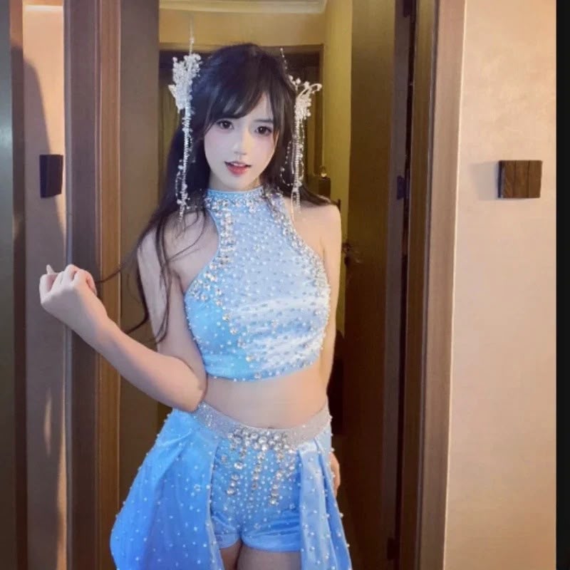 Shiny Halter Vest & Shorts Skirt Set | Inspired by Wonyoung