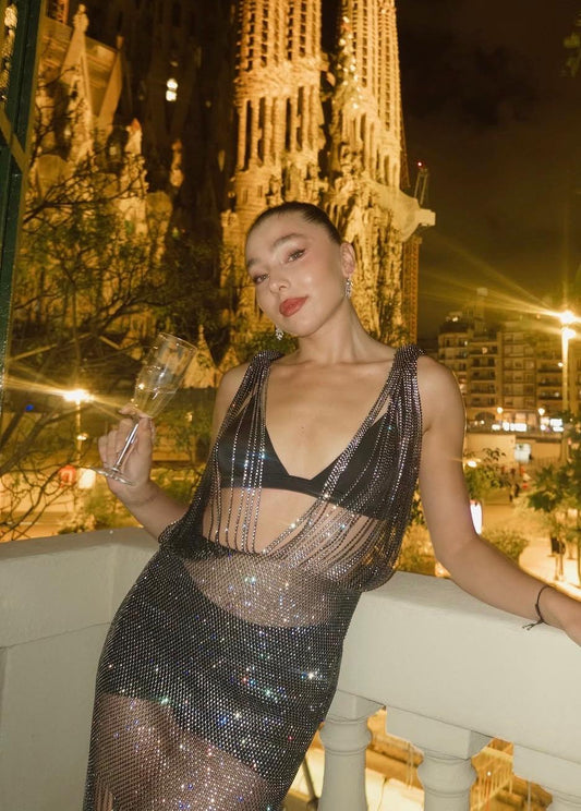 Sequin High Slit Evening Dress | Suzy