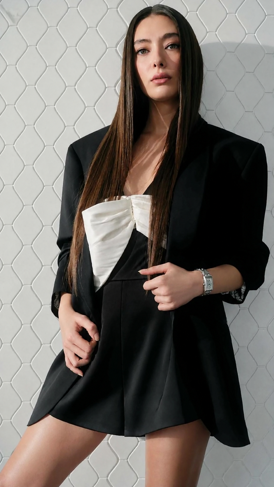 Bow Tie High Waist Wide Leg Sleeveless Romper Jumpsuit | Inspired by Neslihan Atagül