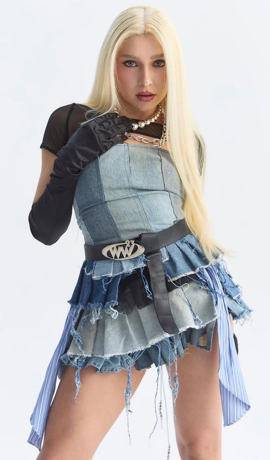 Denim Pleated Mini Skirt | Suzy